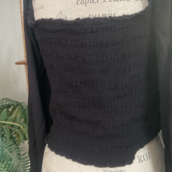 Forever 21 2X Black Crop Balloon Sleeve Top Shirt Cinch Front Plus Size - Picture 7 of 9